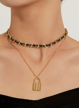 欧美跨境饰品复古链条锁形吊坠项