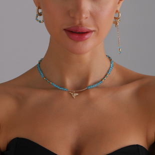 欧美跨境饰品时尚水晶小鸟项链女精致感十足创意蓝色拼接项饰套装