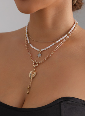 欧美跨境饰品流苏金属树叶neckla