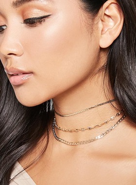 跨境配饰新品欧美多层圆圈链环项