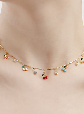 欧美跨境饰品ins彩色滴油樱桃锆