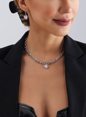 欧美跨境饰品桃色星系爱心项链女