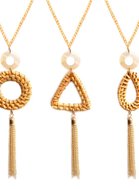 欧美跨境饰品编织柳条吊坠项链女