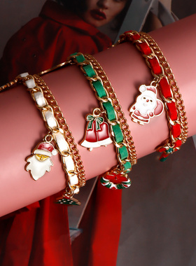 新款christmas 韩国绒圣诞老人吊坠手链女 欧美圣诞节手链配饰