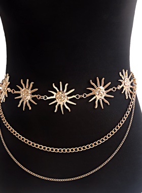 外贸大气金属挂件腰链女配饰新款潮时尚辣妹身体链连衣裙腰带链条