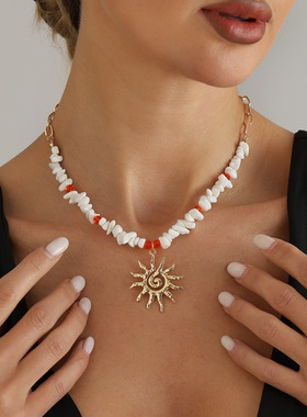 欧美跨境饰品太阳花不规则碎石串