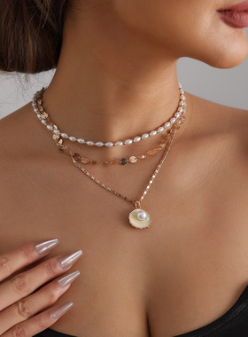 欧美跨境饰品时尚海贝珍珠几何形