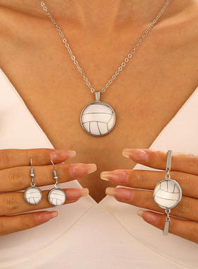 跨境饰品足球手链篮球项链几何首饰三件套装女欧美时尚运动风配饰