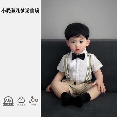 男宝宝周岁礼服套装夏季男童小西装帅气儿童背带裤两件套花童主持 — 3