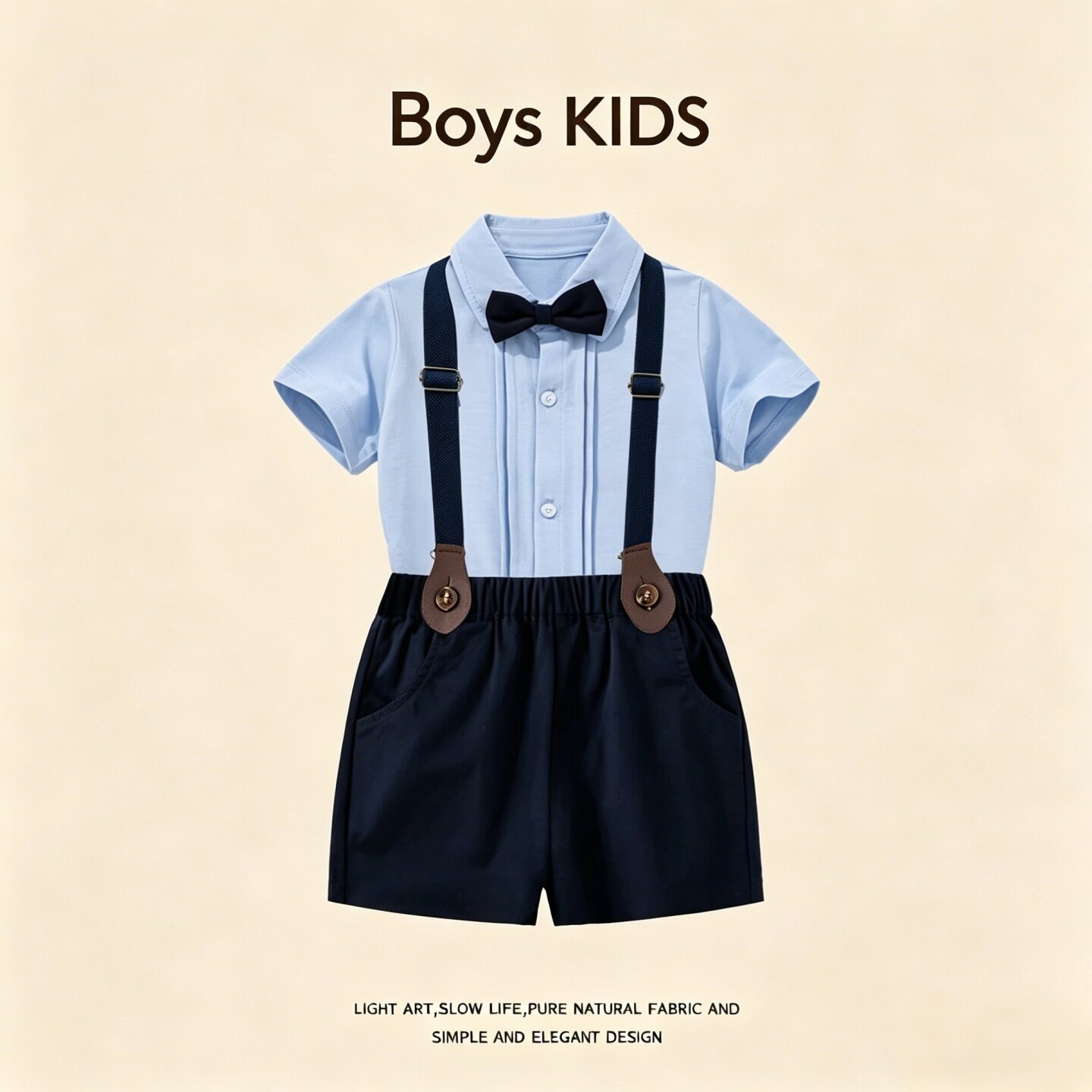 男宝宝周岁礼服套装夏季纯棉短袖背带裤婴幼儿生日抓周宴小西装潮