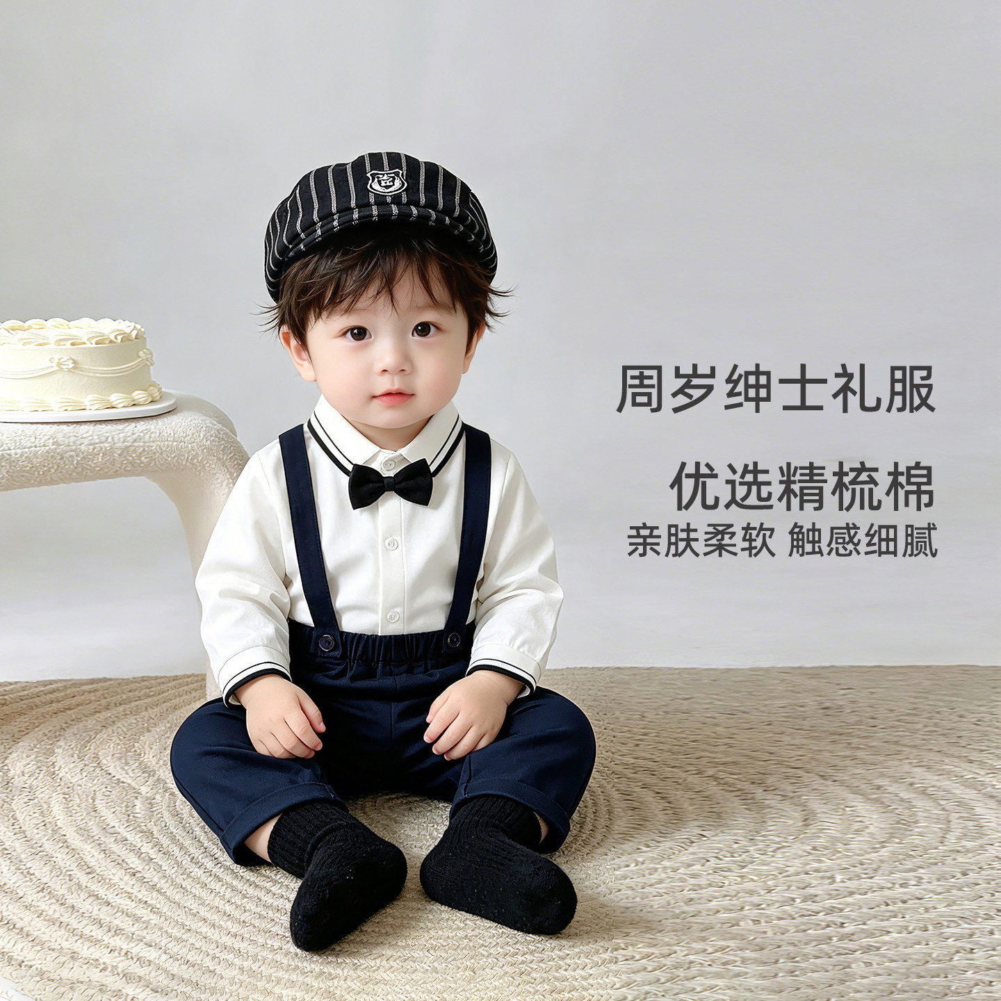 周岁礼服男宝宝秋冬英伦绅士小西装纯棉套装婴幼儿百天抓周宴衣服