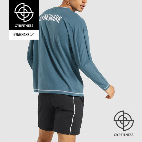 显肌肉男长袖gymshark修身棉