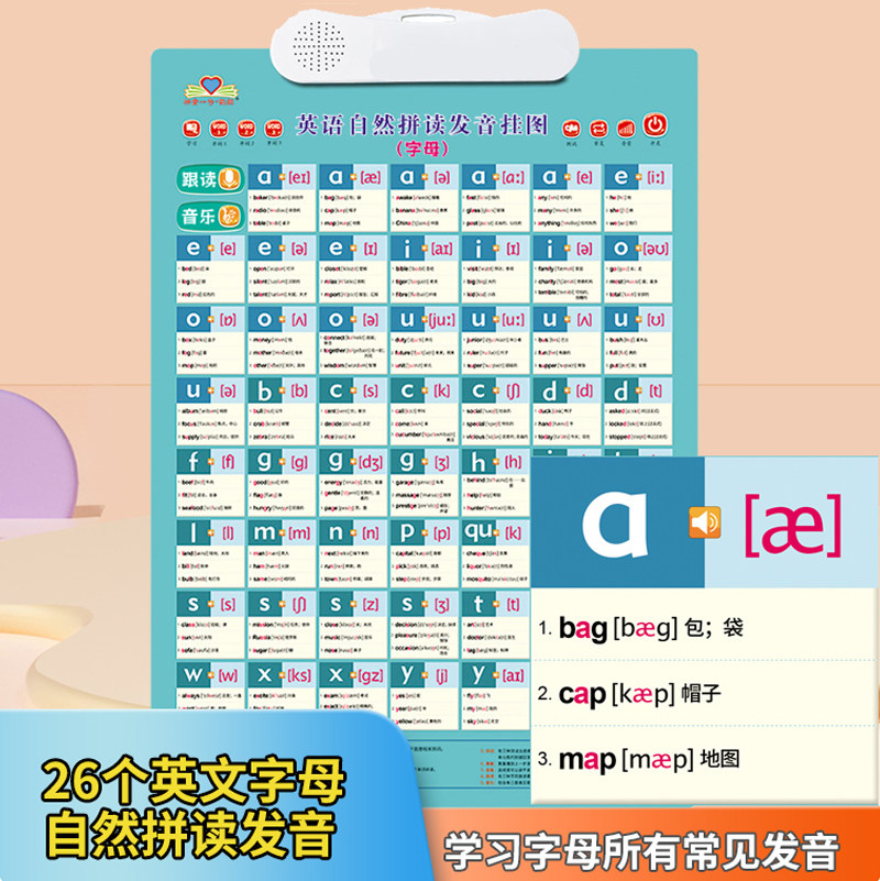 26个字母自然拼读有声挂图幼儿童英语启蒙神器点读发声早教墙贴,玩具/童车/益智/积木/模型,玩具挂图/认知卡,淘宝优惠券,粉丝福利购,淘宝优惠卷