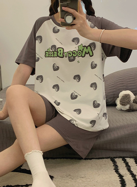 Kiai 可外穿女士纯棉睡衣夏纯棉短袖短裤两件套休闲家居服全棉