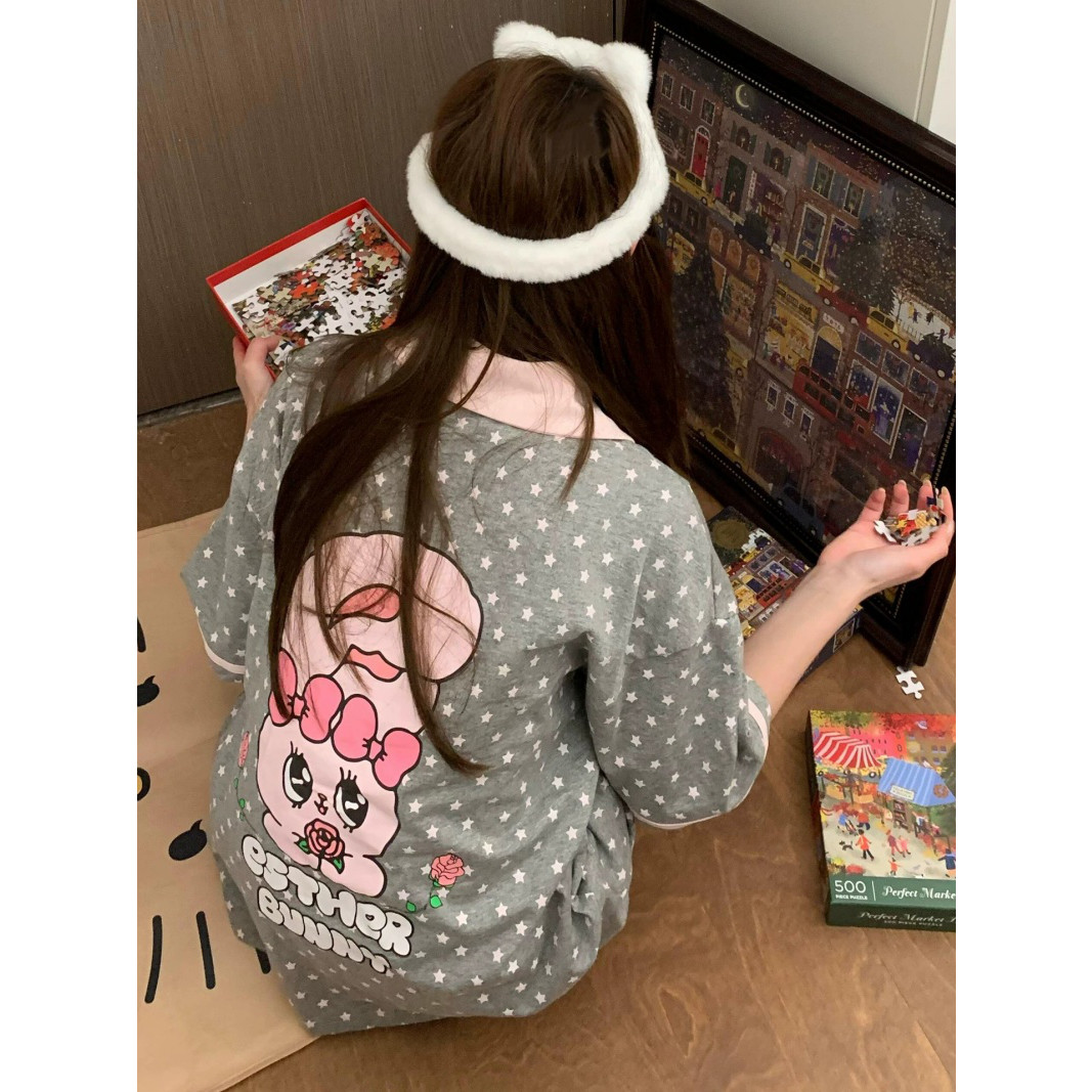Kiai可外穿睡衣女夏季星星兔子仿棉娃娃领短袖套装减龄小众家居服