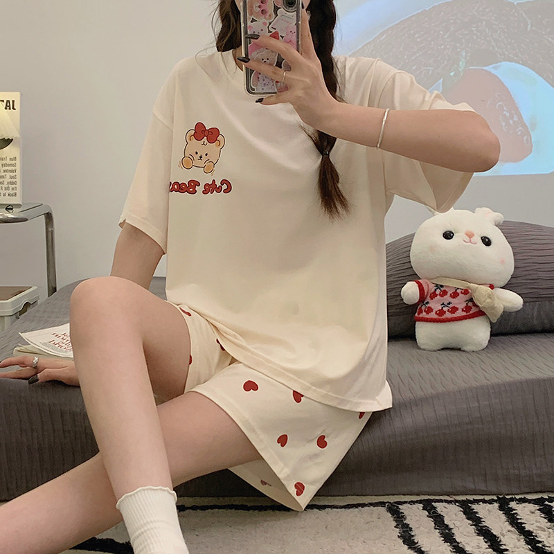 纯棉女士睡衣夏季可爱短袖短裤两件套装全棉学生家居服可外穿新款