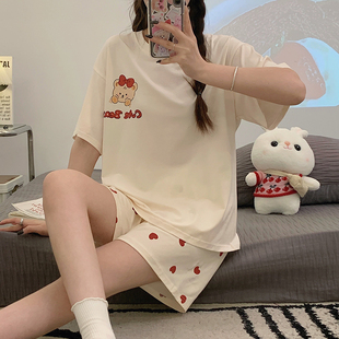 纯棉女士睡衣夏季可爱短袖短裤两件套装全棉学生家居服可外穿新款