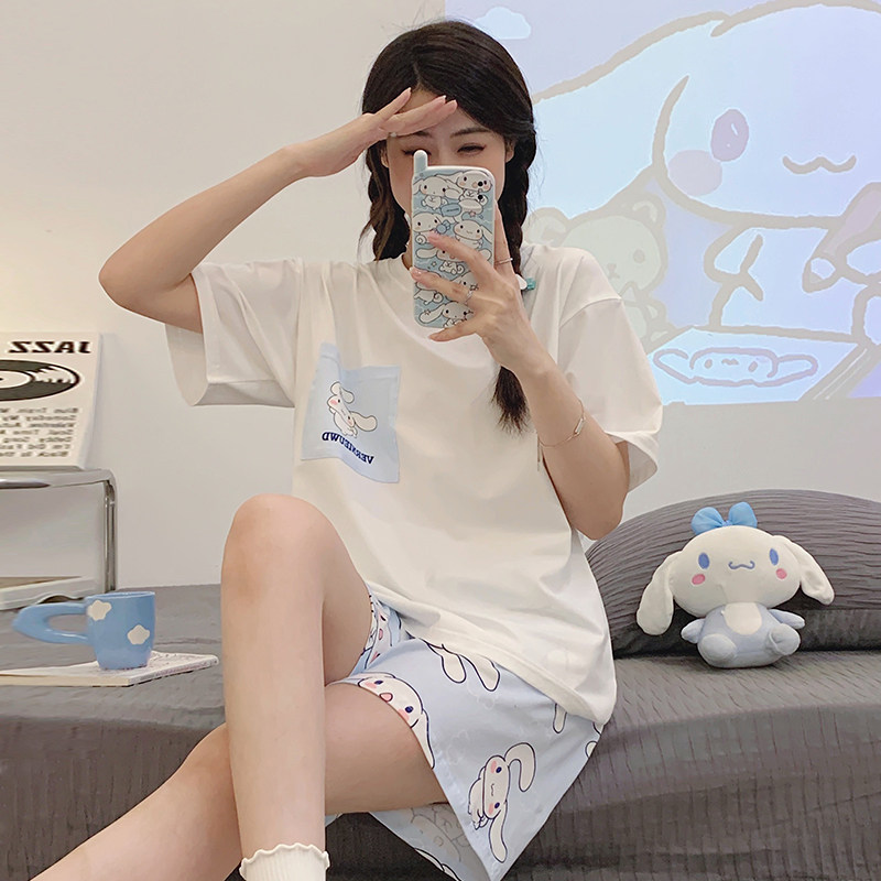 Kiai 可外穿纯棉睡衣女士夏季纯棉短袖短裤套装家居服全棉初中生