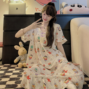 Kiai 200斤胖MM高级感夏季加大码睡衣女睡裙短袖中长裙加肥家居服