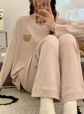 Kiai  睡衣女秋冬纯棉春秋长袖长裤两件套宽松休闲家居服套装全棉