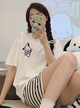 咨询客服免费 外穿女士睡衣夏季纯棉短袖短裤两件套装家居服全棉