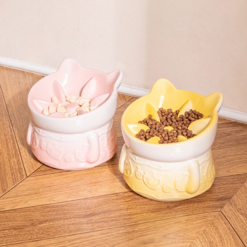日式陶瓷慢食高脚猫碗