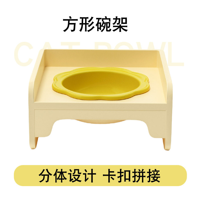 猫用双碗陶瓷方块食盆