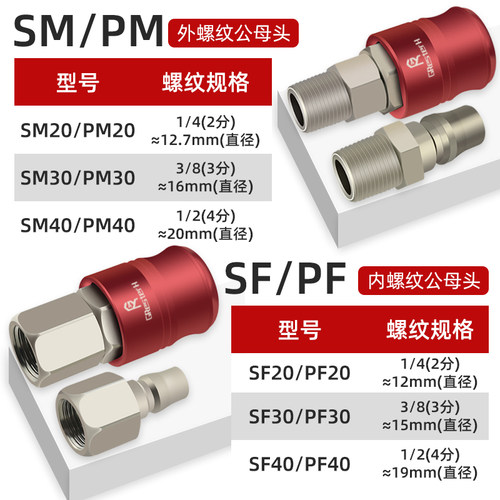 C式气动自锁快速接头滚针式小风炮气管快接快插气泵空压机配件20S
