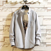 男款 上衣短袖 长袖 休闲韩版 以衬衫 纯色百搭潮流秋装 春季 修身 衬衣純