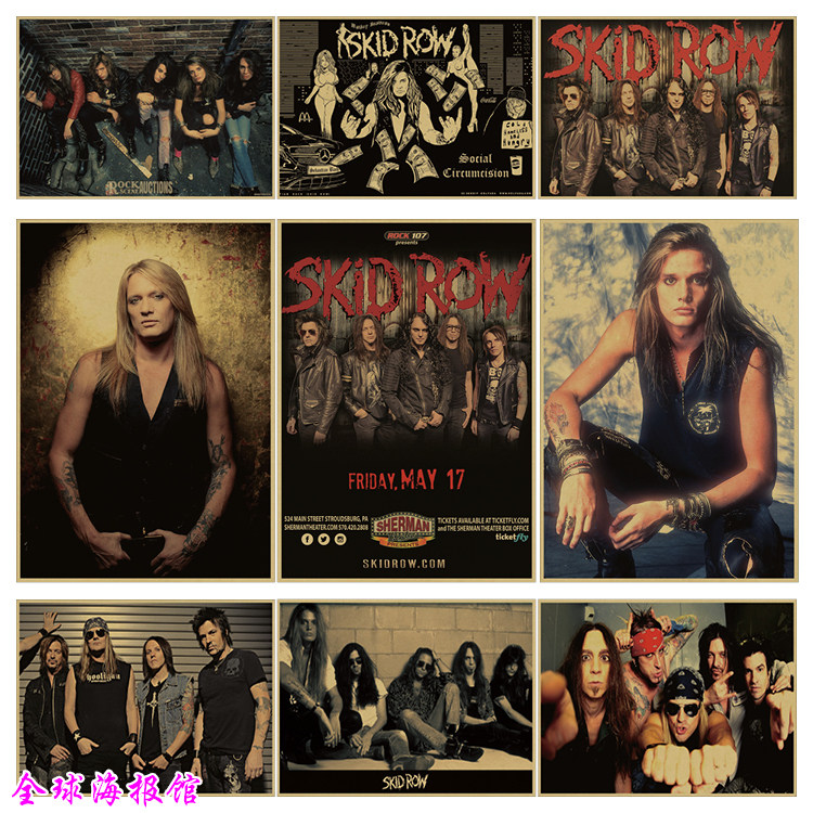 skid row 穷街乐队 摇滚音乐 牛皮纸海报 宿舍酒吧馆琴行装饰画芯