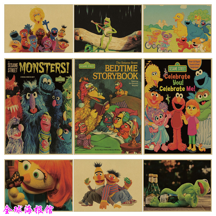 sesame street 芝麻街经典动漫动画电影牛皮纸海报幼儿园装饰画贴