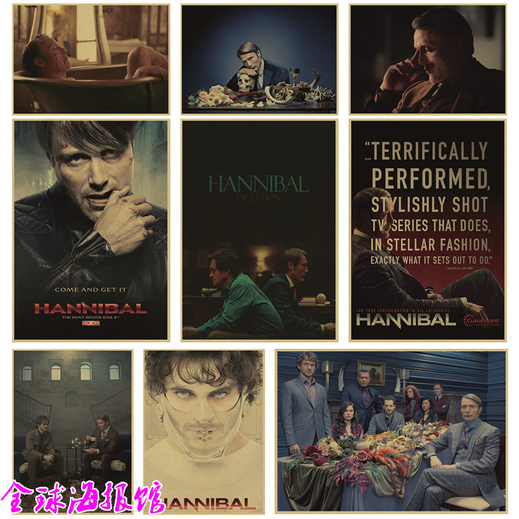 mads mikkelsen 汉尼拔 hannibal美剧恐怖电影海报复古牛皮纸挂画