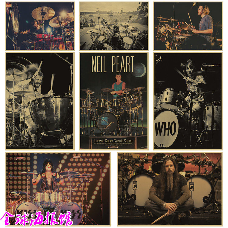 jazz drum kit 爵士架子鼓手大师牛皮纸海报琴行乐器培训班装饰画