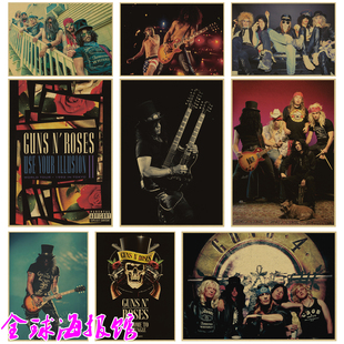 枪炮玫瑰Guns N' Roses枪花复古牛皮纸海报 Slash 吉他手大师摇滚