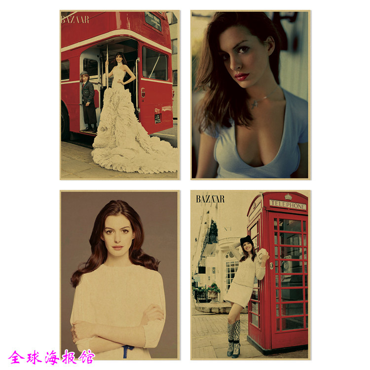 安妮·海瑟薇欧美电影明星海报复古牛皮纸装饰画酒吧迪吧宾馆挂画