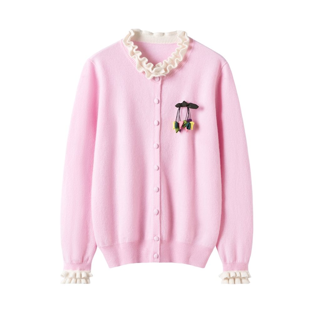 秋冬高端羊绒木耳边开衫女通勤