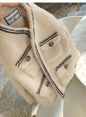 辰妈家女童秋冬装套装洋气水貂毛小香风外套儿童宝宝背心裙两件套