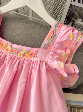 女童夏装短袖2023夏款新款刺绣连衣裙小女孩纯棉洋气公主裙子时尚