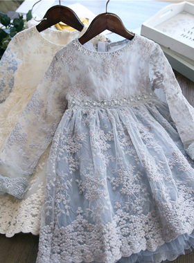 重工刺绣~韩国女童蕾丝公主裙 中大儿童长袖连衣裙纱裙2020春新款