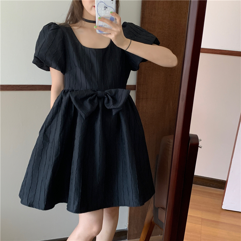 Real price retro girl's three dimensional striped big bow doll dress