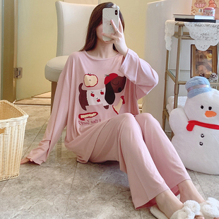 睡衣女春秋长袖长裤莫代尔大码胖MM200斤卡通网红冬天宽松家居服