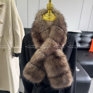 仿紫貂毛皮草围巾女秋冬季 轻奢保暖加厚双面毛环保围脖高端毛毛领