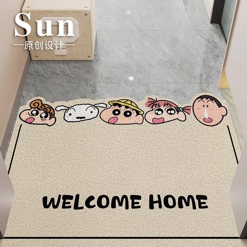 欢迎回家蜡笔小新入户门玄关脚垫蹭土免打理刮泥耐磨除尘防滑地毯