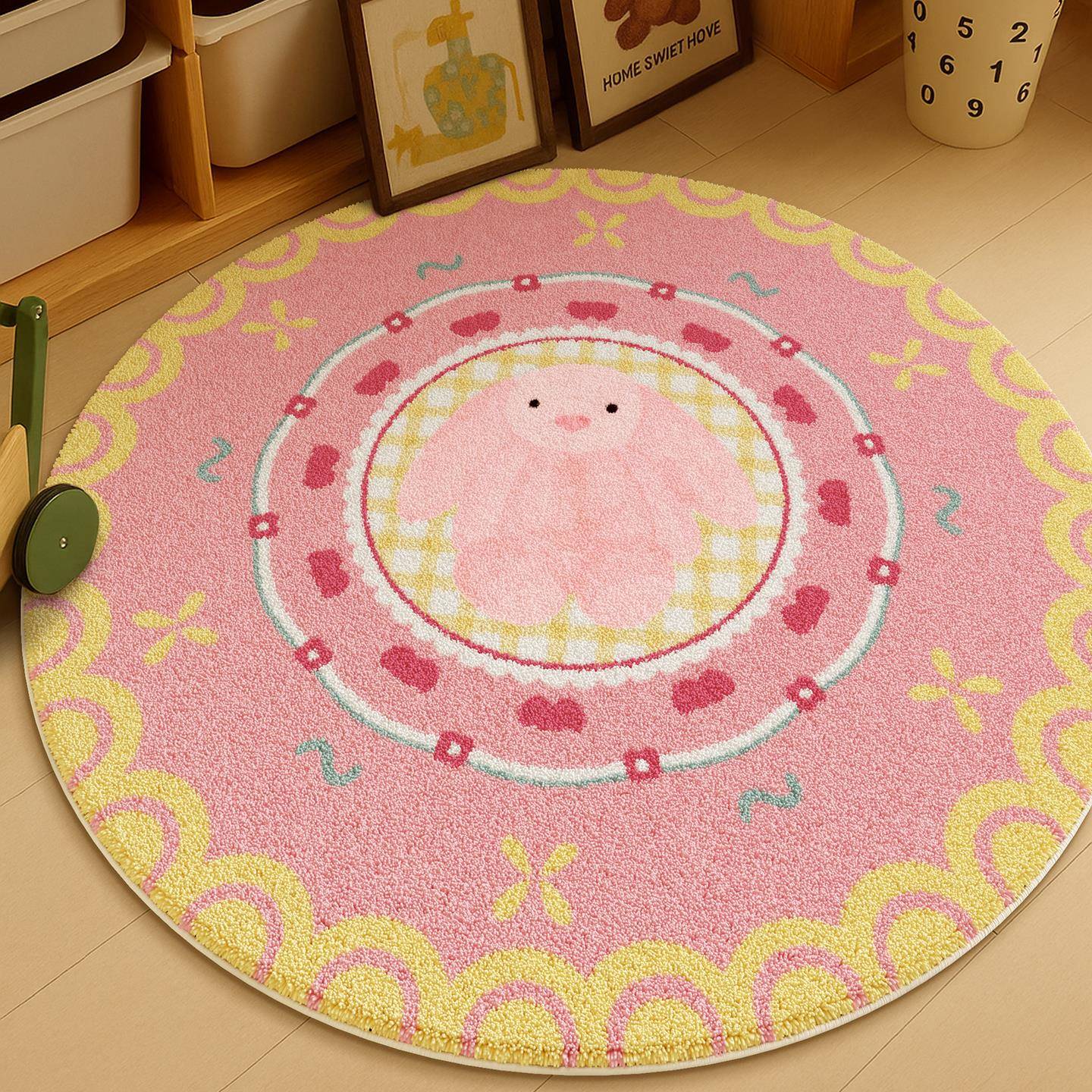通小Q2510140熊形地毯女孩男卡孩卧室毛绒床边毯儿圆童房间阅读地