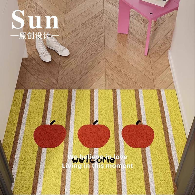 ins苹果入户门丝圈地垫可裁剪2025新款门口玄关蹭土除尘防滑地毯