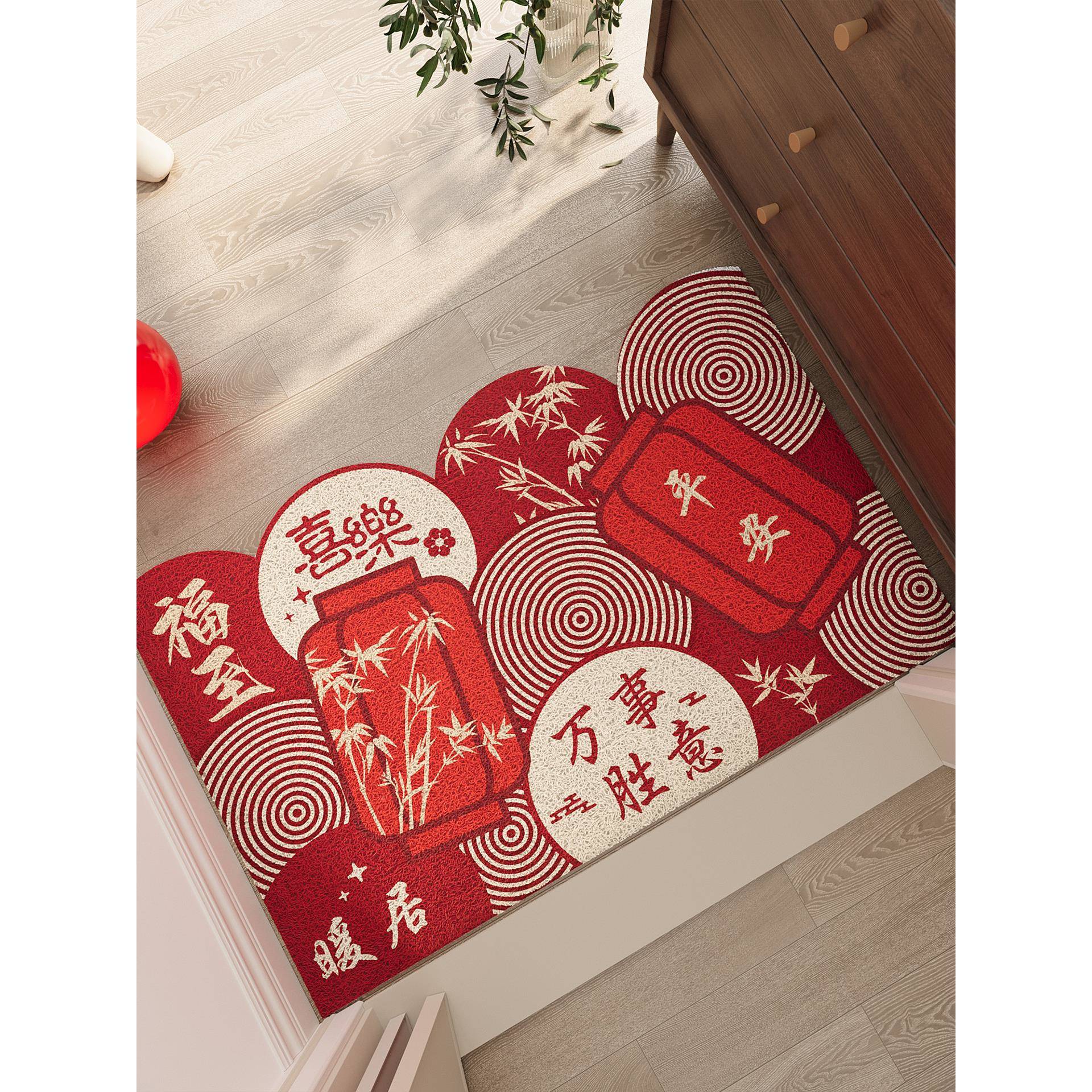 入户门地垫圈红色喜庆滑脚垫耐脏除尘免洗可剪地毯丝防定制门VOM