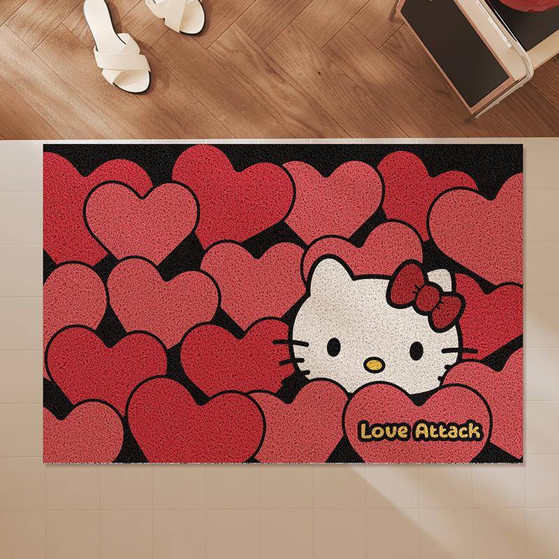 爱心Hello进门脚垫入户门地垫防滑防尘耐脏卡通喜庆丝圈可裁剪垫