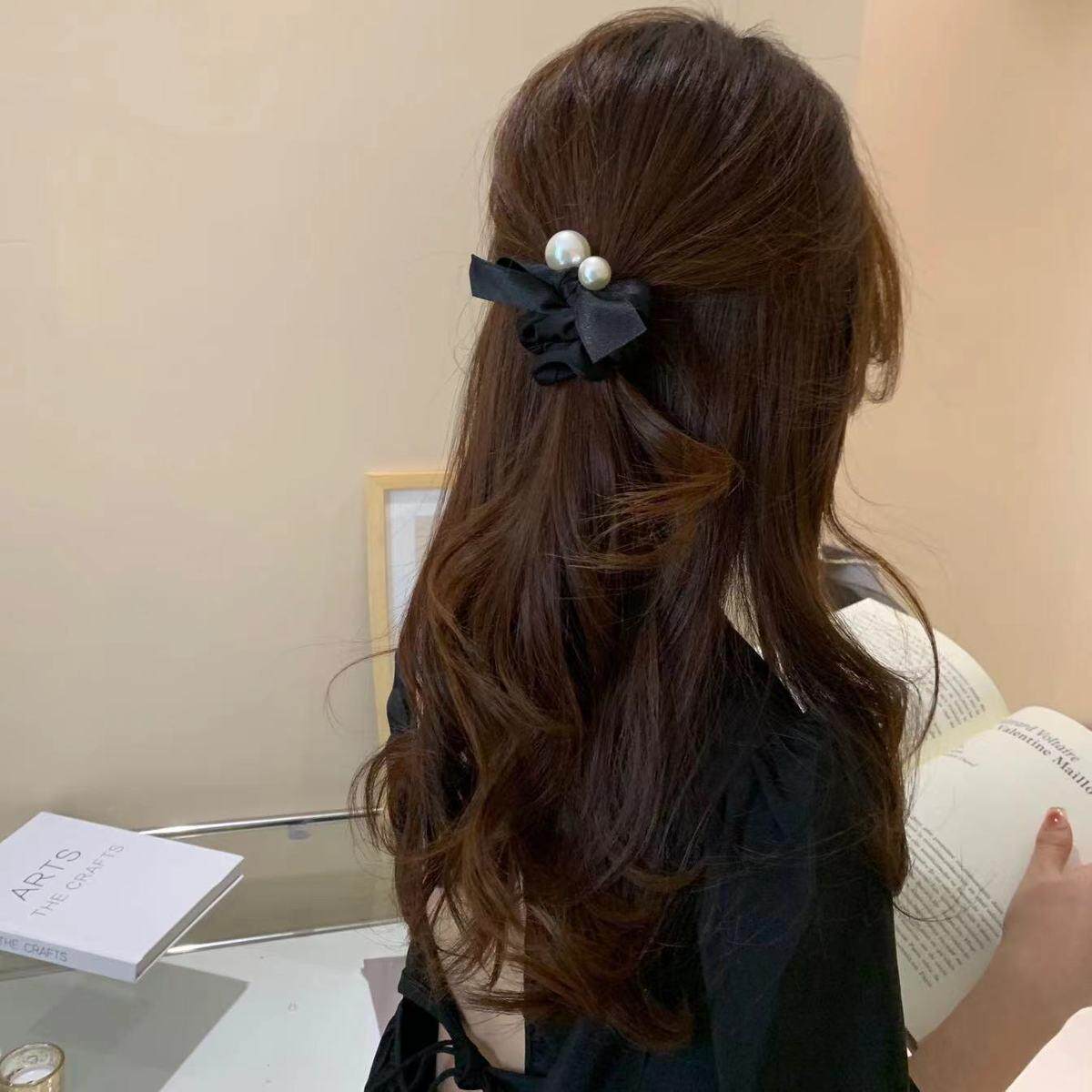 带珍珠黑色大肠发圈女扎头发橡皮筋高马尾头绳简约百搭高弹力发绳