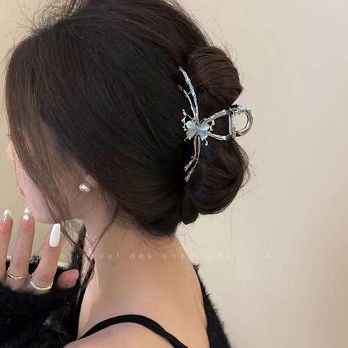 高档蝴蝶猫眼石抓夹鲨鱼夹ins高颜值后脑勺抓夹铁金属盘发夹头饰.