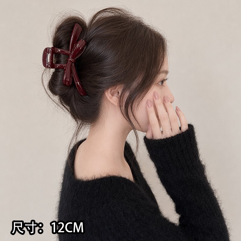 安可拉红抓夹蝴蝶结飘带发夹女后脑勺鲨鱼夹高级感发量多夹子发饰